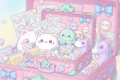 koffer mit überraschungen im Kawaii stil